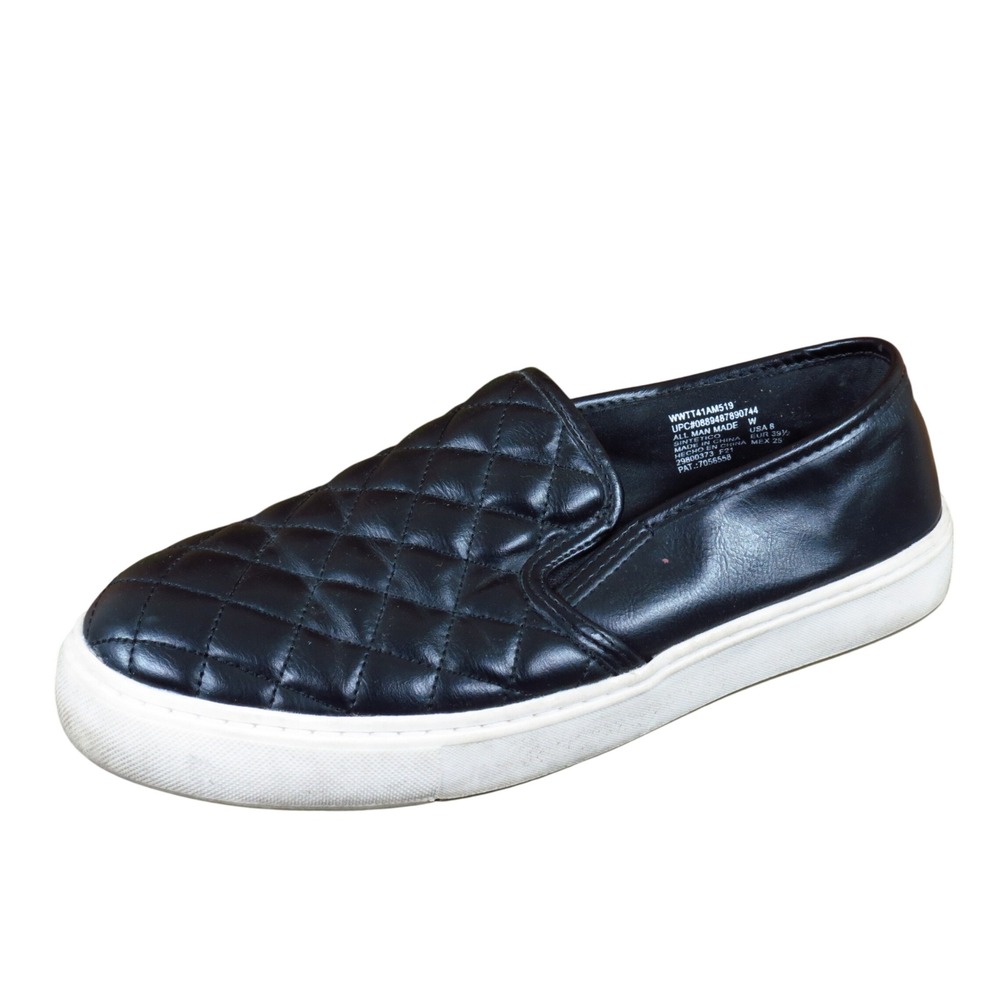 Time and Tru Quilted Women Sneaker 8 Wide Walking Black Faux Leather Slip On